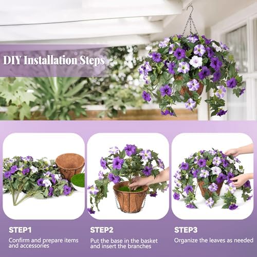 Ammyoo Artificial Hanging Fake Flowers with Basket Plants for Outdoor Decor - Image 6