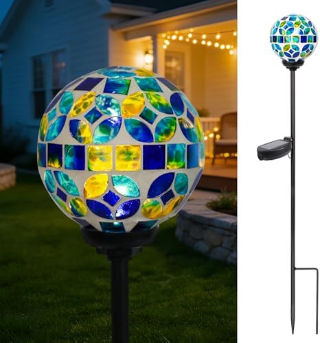 VCUTEKA Decorative Solar Garden Lights, 3.5" Mosaic Globe Outdoor Stake by VCUTEKA