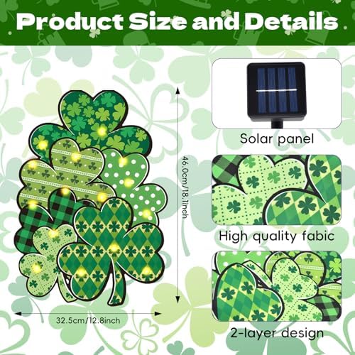 12 x 18 Inches Lighted St. Patrick’s Day Garden Flag – Double-Sided Clover Yard Flag with Warm LED Lights, Solar Powered Outdoor Decoration for Porch, Lawn, and Patio - Image 3