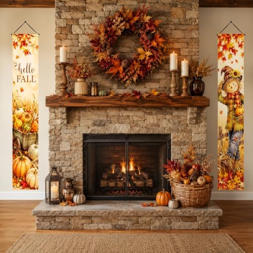 IVN Fall Scarecrow Harvest Wagon Porch Banners 12x71 Inch Set of 2 - Image 3