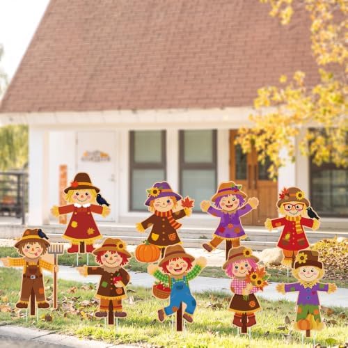 Thyle 12 Pcs 13.4'' Fall Scarecrow Yard Sign Outdoor Decoration with Stake - Image 4