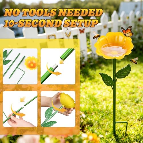 Mellbree Bee Watering Station, 4-Pack Metal Flower Bee Bath for Garden – Butterflies & Pollinators – Colorful Outdoor Gardening Stakes for Yard, Patio, Butterfly Garden, Gardening Essentials, 4 - Image 4