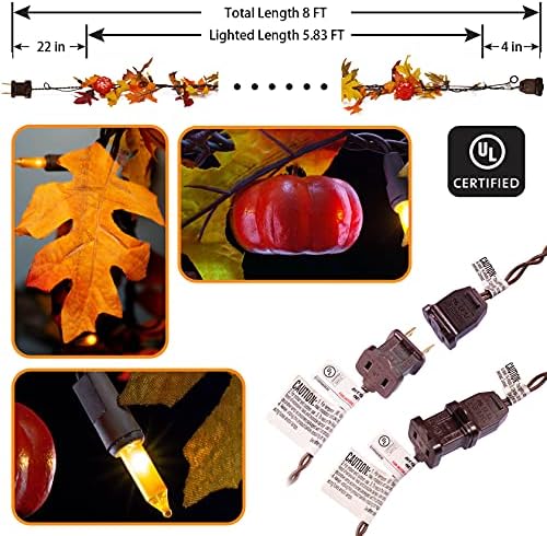 TIGOMOOV Lighted Fall Decorations for Home Maple Leaf String Lights Plug in 120V, Thanksgiving Garland with Lights, 35 Bulbs Lighted Fall Garland String Lights for Fireplace Mantle Decor - Image 4