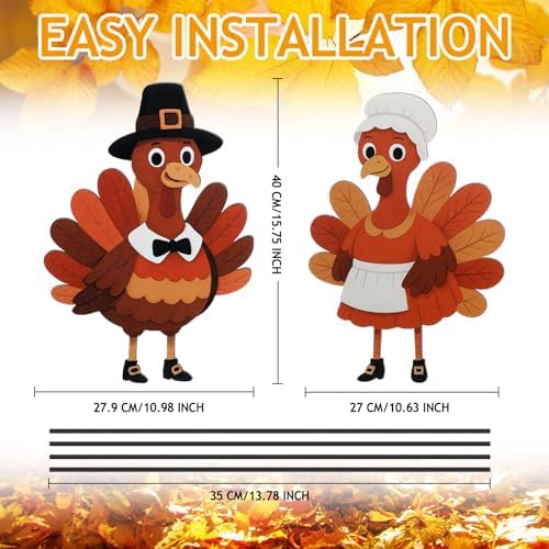 Geelin 2 Pack Fall Thanksgiving Metal Garden Stakes,Pilgrim Turkey - Image 3