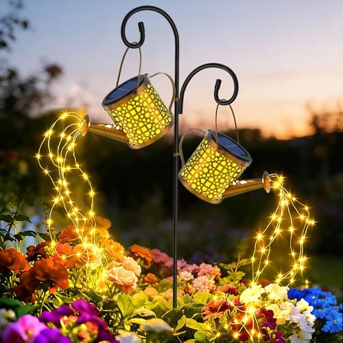 2 Pack Solar Lights Outdoor Decorative Metal Watering Can Lights by BETOLEAN