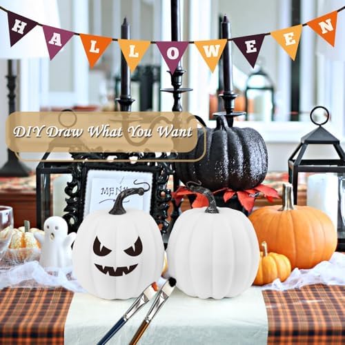 Artmag 6 Inch Large Artificial Pumpkins, 4PCS Big White Faux Foam Harvest Pumpkins for Fall Autumn Thanksgiving Seasonal Holiday Decor - Image 3