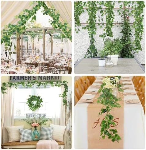 RECUTMS Artificial Ivy Vines Garland 2Pc 6.56Ft Green Grape Leaves Greenery - Image 4