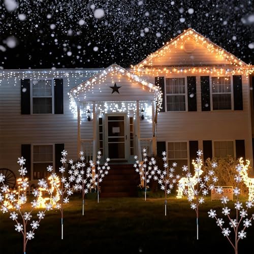 Upgraded 4 Packs Solar Snowflake Lights for Christmas Decorations Outdoor, 80 LED Waterproof Stake Lights for Lawn, Patio, Porch, Pathway, Yard - Image 7