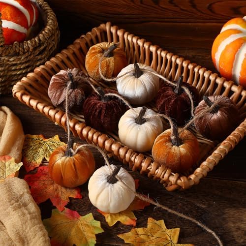Mindsoft 8.2 ft Fall Pumpkins Garland Halloween Velvet Pumpkin - Image 3