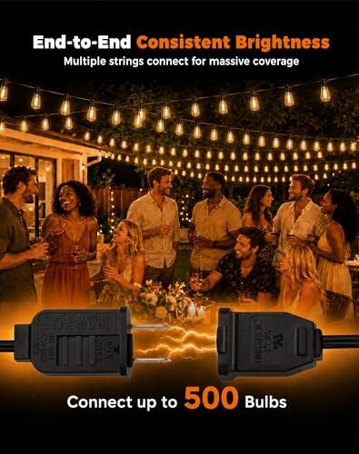 Outdoor String Lights 60FT(50+10) Waterproof, 25 LED S14 Shatterproof Edison Bulbs, 2FT Spacing, Extension Cord, Connectable Plug in Hanging Patio Lights for Outside, Backyard, Warm White - Image 5