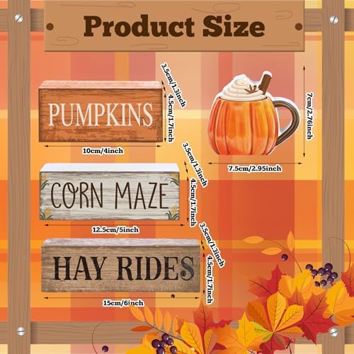 Lineshading 4 Pcs Fall Tiered Tray Decor, Wooden Pumpkin Farmhouse Signs - Image 3