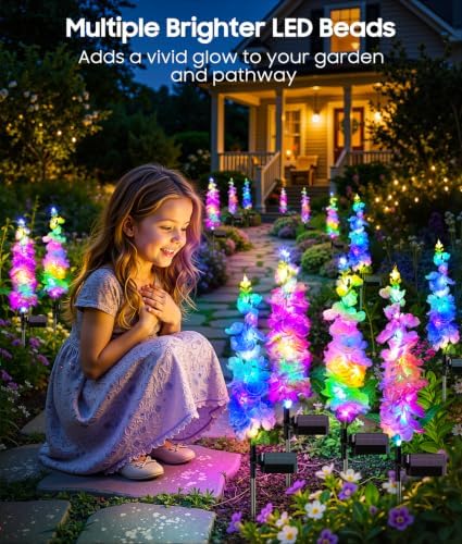 KOOPER Solar Lights Outdoor Garden Decor, 4 Pack Upgraded Delphinium Solar Garden Lights with 36 Colorful LEDs, Vivid Flowers Outdoor Waterproof for Landscape Patio Yard Decor - Image 5