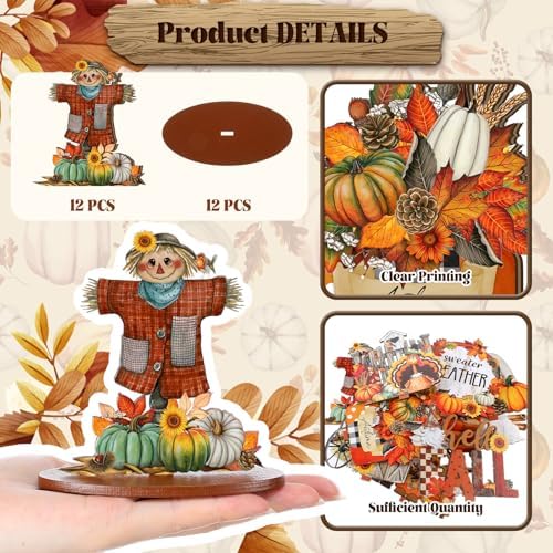 Leinuosen 12 Pcs Fall Table Decorations Thanksgiving Tiered Tray Decor Thanksgiving Centerpieces for Dinner Tables Autumn Gnome Maple Turkey Wooden Sign Fall Decor for Home Kitchen Shelf Farmhouse - Image 4