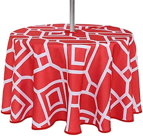 LUSHVIDA Moroccan Round Outdoor Tablecloth with Umbrella Hole 60 Inch Red by LUSHVIDA