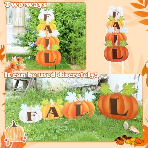 VCUTEKA Fall Outdoor Pumpkins Yard Sign Decor, Thanksgiving Garden Stake - Image 2