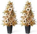 Glitzhome 2 PCS 36”H Fall Porch Tree, Harvest Artificial Porch Tree with Sunflower, Pinecone and Berry Porch & Black Planter, for Autumn Fall Harvest Thanksgiving Christmas Decoration by Glitzhome