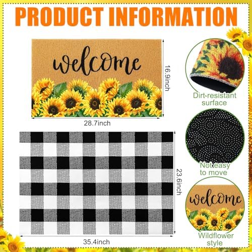 Drydiet 2 Pcs Fall Sunflower Welcome Doormat, Autumn Outdoor Front Decor - Image 3