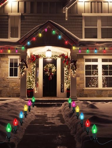 GOOTHY C9 Christmas Pathway Lights Outdoor, 38Ft Outdoor Christmas Decorations with 25 C9 Multicolor Bulbs Marker Stakes Light, Connectable Walkway Lights for Outside Yard Lawn Sidewalk Garden - Image 5