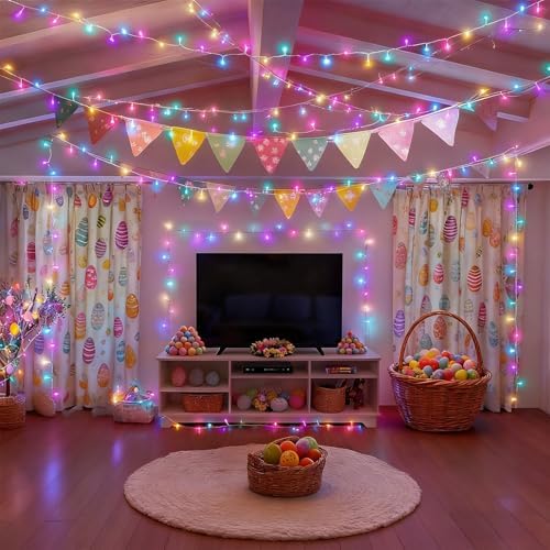 LJLNION 300 LED Easter String Lights, Extra Long 98.5FT Fairy Lights Outdoor Indoor, 8 Lighting Modes, Plug in Waterproof for Patio Garland Party Bedroom Garden Spring Decorations (Pastel Multicolor) - Image 6