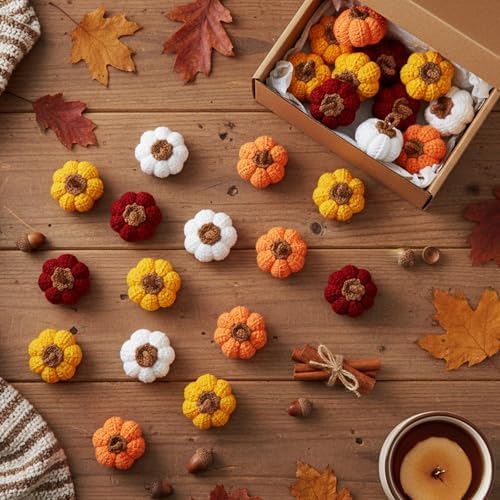 Remagr 20 Pcs Knit Pumpkins Fall Decor 2 Inch Thanksgiving, Orange Series - Image 3