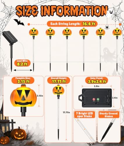 12 Pack Halloween Outdoor Decorations Solar Pathway Stake Pumpkin Lights - Image 6