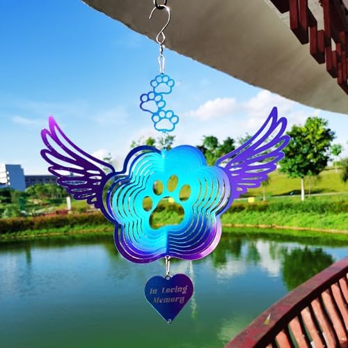 Dog Cat Paw Print Sympathy Gifts Stainless Steel Pet Memorial Wind Spinners - Image 6