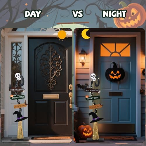 Halloween Decorations |Lighted Witch's Broom Halloween Wooden Porch Sign | Spooky Light Up Witch Decorations Sign for Indoor Outdoor Yard Decor - Image 2
