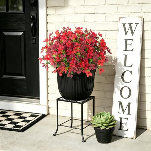 Artificial Faux Plants Flowers Outdoor Spring Summer Decoration, 12 Bundles Fake Silk Colorful Daisy Eucalyptus Realistic UV Resistant for Outside Home Planter Porch Patio Yard Decor (Red Brown) - Image 5