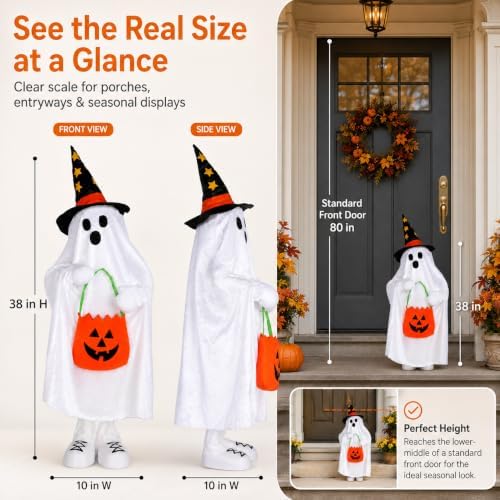 Halloween Decorations Outdoor Light Up Ghost Porch Decor 38 Inch,1Pack - Image 3