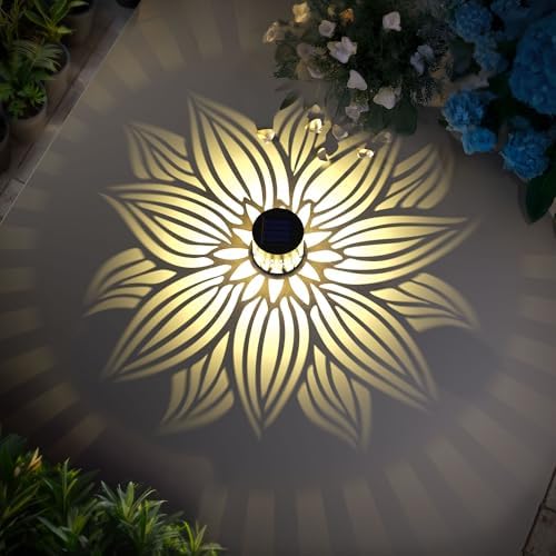 Hapjoy Solar Fence Lights 2 Pack Outdoor Deck Step Wall Lights Metal Waterproof LED Warm Yellow Light for Garden Post Patio Backyard Yard Decor (Flower, 2) - Image 6