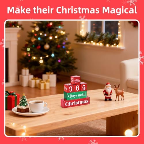 365 Days Christmas Countdown Wooden Tiered Tray Decor, Activities Decision Dice Decorations Gifts for Home, Winter Table Centerpiece for Xmas Party Kitchen Office - Image 5