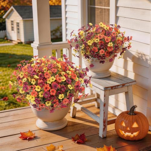Hommyea Fall Artificial Fake Mums Flowers Plant for Outdoor Faux Home Decor - Image 2