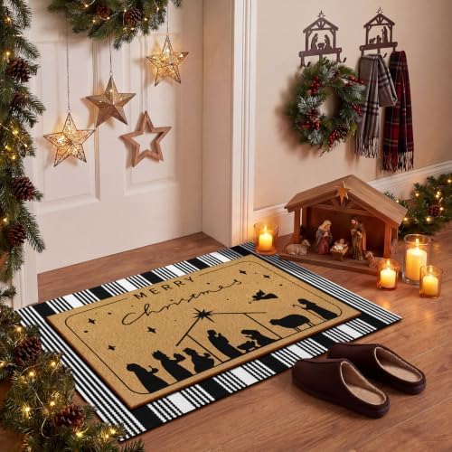 Tinideya 2 Pcs Christmas Nativity Layered Doormat Set for Front Door Porch - Image 6