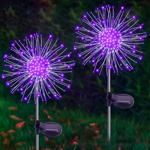 Solar Garden Lights Outdoor, 2 Pack 120 LED Twinkling Firework Lights Decorative with 2 Modes, Outdoor Waterproof Solar Starburst Light for Outside Yard Pathway Garden Decor, Purple by Yaafen