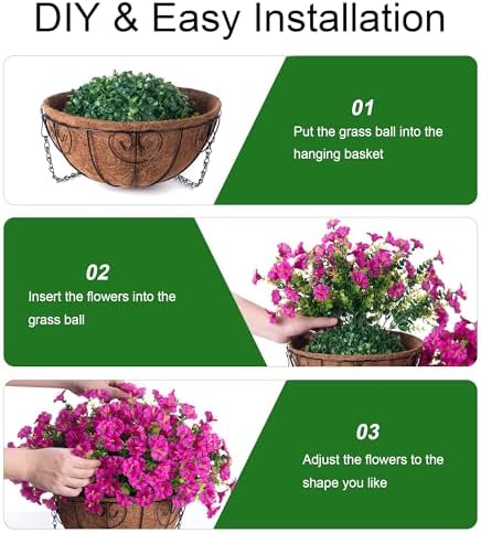 Ivydale 2 Set Artificial Hanging Flowers Baskets Fake Plants for Outdoors, 24 Pcs UV Resistant Faux Silk Morning Glory Eucalyptus with 2 Hanging Planters Realistic for Outside Patio Porch Outdoor - Image 7