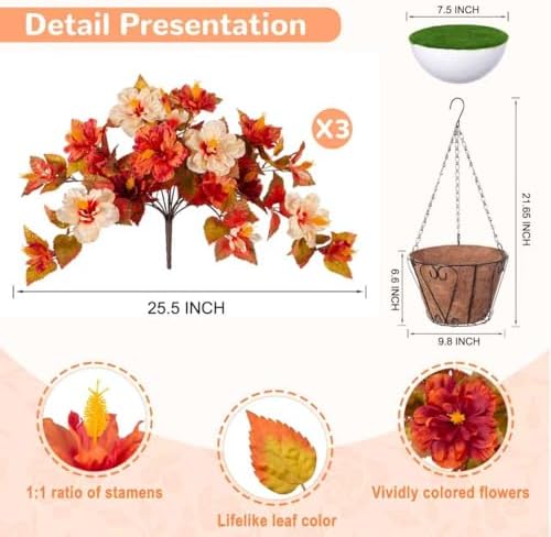 Artificial Fake Fall Hanging Flowers with Basket for Outdoors Decoration - Image 2