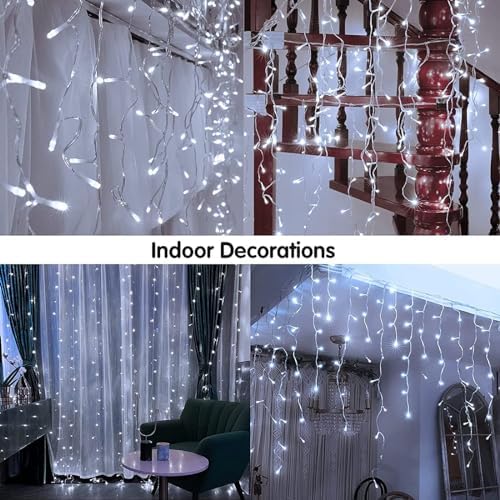 KiflyTooin Solar Christmas Lights Outdoor Waterproof Christmas Decorations Curtain Lights 320LED 29.5ft 60 Drops, Solar Powered Rechargeable Fairy Lights for Party, Wedding, Home Decorations(White) - Image 5