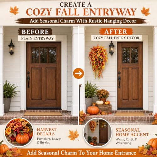Artificial Fall Harvest Hanging Basket - Autumn Porch & Door Decoration, UV-Resistant Waterproof Faux Fall Flowers, for Doors, Porches, Mantels, Garden & Weddings (1PCS) - Image 3
