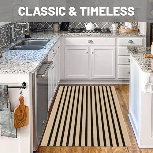 IOHOUZE 3x5 Striped Outdoor Rug, Washable Front Porch, Tan Black - Image 4
