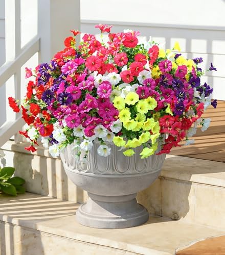 Artificial Fall Flowers Fake Plants for Outdoors Decor, 12 Bundles Silk Morning Glory with Eucalyptus Realistic UV Resistant Faux Flowers for Outside Planter Porch Yard Patio Garden Home Indoor, Mix - Image 4