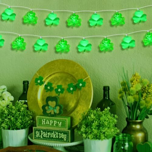 20LED St Patrick's Day Decor Green String Lights, 12Ft Green Shamrock Lights Outdoor Waterproof with 20 LED Lucky Fairy Lights for Home Door Fireplace Windows Fence St. Patrick's Day Party Decorations - Image 5