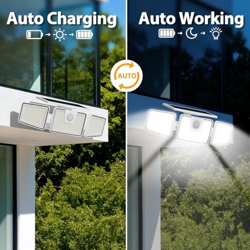 INCX Solar Lights Outdoor, 3000LM Motion Sensor Outdoor Lights, 4PCS, White - Image 6