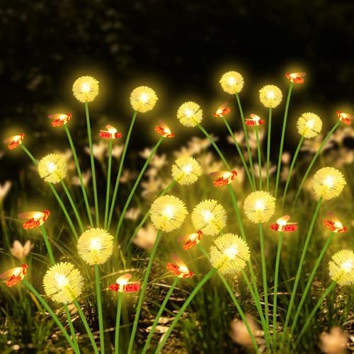 EEW Solar Garden Lights Outdoor 6 Pack 48 LED Swaying Dandelion Bee Lights by EEW
