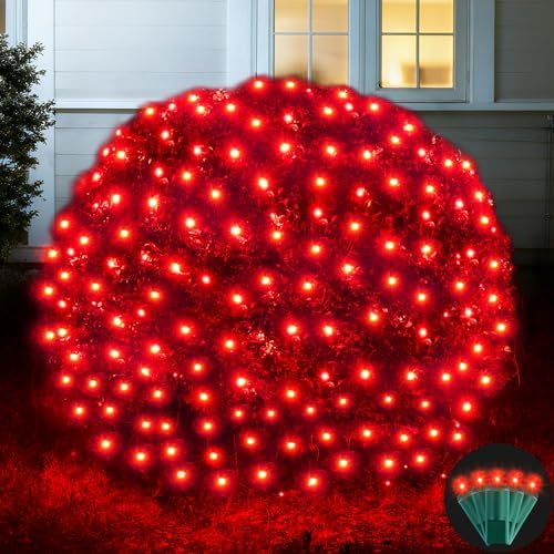 Led Net Lights Christmas Lights Outdoor 200Leds 9ft x 6ft Upgraded Red Christmas Net Lighting, Waterproof 5mm LED Wide Angle Outdoor Indoor Mesh Net Light for Trees, Bushes, Shrubs Decorations by KiflyTooin