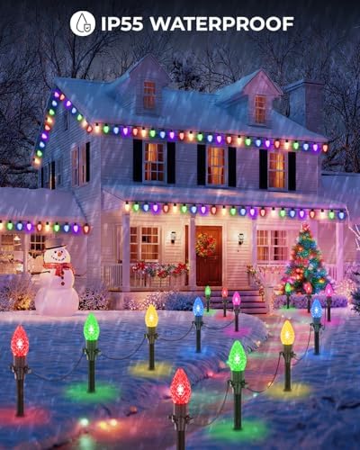 33FT C9 LED Solar Christmas Pathway Lights Outdoor with Color Changing - Image 5