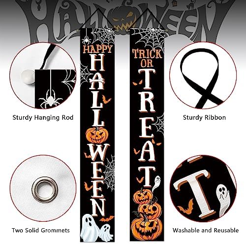 Deroro Happy Halloween Trick or Treat Porch Banner Sign, Jack O Lantern - Image 3
