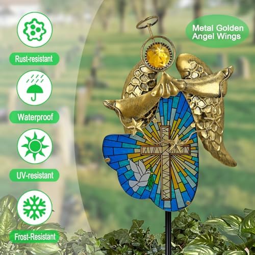 Metal Angel Solar Cross Outdoor Garden Stake for Cemetery Grave Decoraitons - Image 2