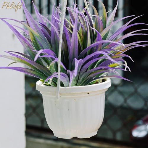 6Pcs Artificial Grass Fake Plants 17.3in Outdoor Plants UV Resistant Faux Greenery Stems Fake Grass for Home Window Garden Office Patio Pathway Front Porch Halloween Décor Green & Purple - Image 4