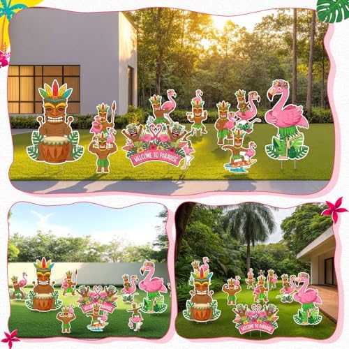 Kathfly 10 Pcs Summer Tiki Flamingo Yard Signs with Stake Outdoor Decor - Image 6