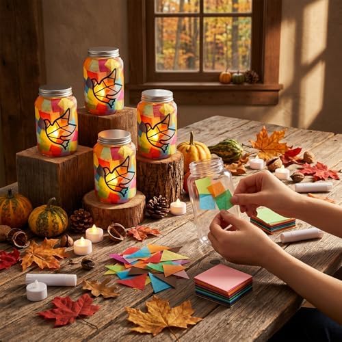 Qinyoung 12 Pcs Religion Dove Crafts Mason Jars Tissue Paper Crafts with LED Candle Light DIY Suncatchers Decoration Make Your Own VBS Mason Jars Supplies for Sunday School Projects Activity - Image 3